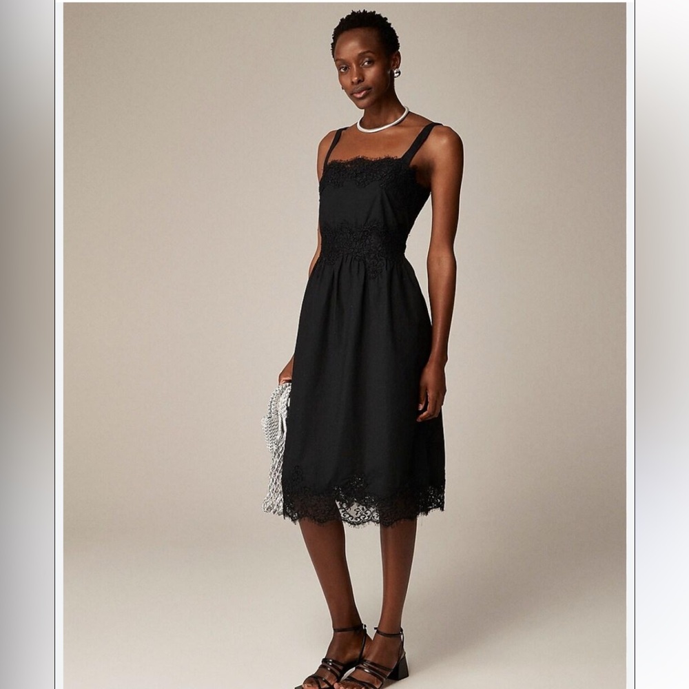 J.Crew Scotty Lace Inset Dress in Black Cotton Poplin - XXS